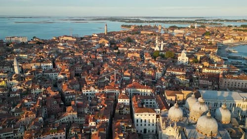 Venice City Skyline Aerial View at Sunset Italy