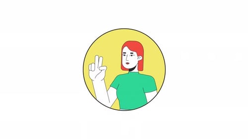 Peace sign girl european line 2D avatar animation