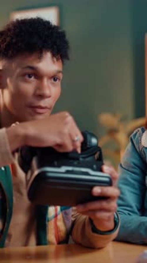 Virtual reality, streamer and advice with people in studio for gamer channel