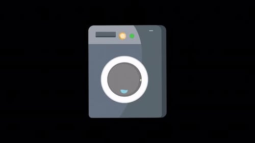 Animated Washing Machine Icon in Flat Design Style