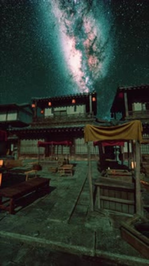 Traditional Building With Many Windows Under Starry Sky