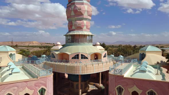 Neot Smadar Arts Center entrance and cooling tower, Arava Desert at ...