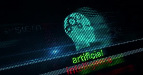 Digital Glitch AI Brain and Data Technology Animation