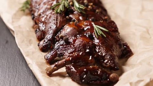 Glazed Ribs with Rosemary and Peppercorns Close Up