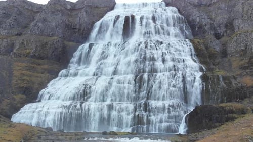 Aerial view of Dynjandi waterfall in Iceland