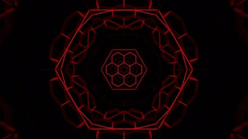 Red Neon Kaleidoscopic Honeycomb Hexagons In Cyberspace Background Vj Loop In 4K
