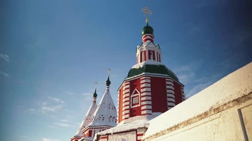 Suzdal Ancient Town Center with Church and Belfry Winter Day
