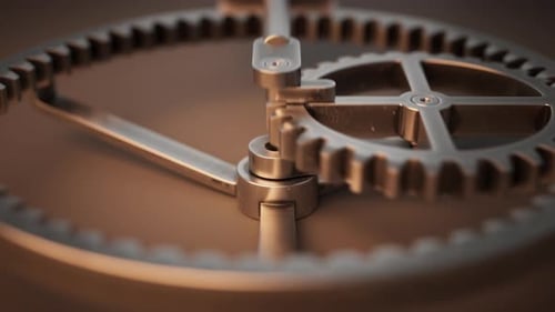 Schleifenanimation eines Zahnrads, das sich entlang der inneren Zähne des zweiten Zahnrads bewegt