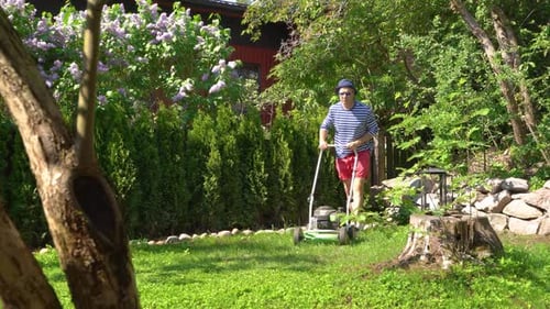 Man Mowing the Lawn