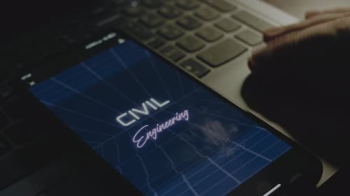 Civil Engineering Inscription on Smartphone Screen Construction Concept Male Hand Flapping with