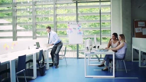 A Group Of Young Business People In The Office Working Together.