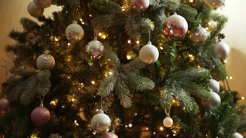 Decorated Christmas Tree with Lights and Ornaments