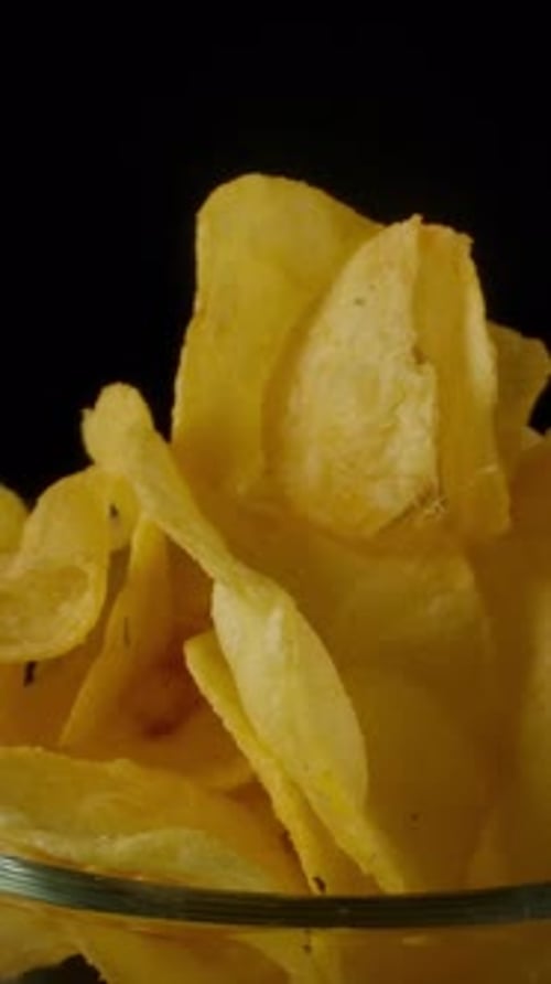 Potato Chips in Glass Bowl Close Up