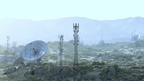Observatory Surveillance Antennas on a Scenic Green Hillside