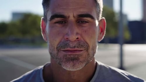 Man Talking Close Up, Urban Setting