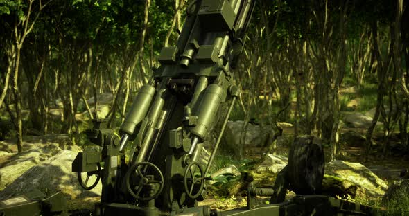 Military Artillery Positioned in a Dense Forest During a Training ...