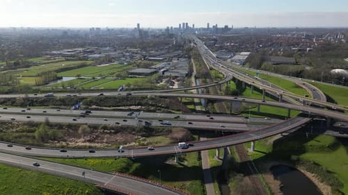 Aerial shot of a highway in The Hague (Den Haag), Netherlands