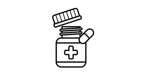 Animated Line Art Pill Bottle with Opening Cap and Rolling Pill
