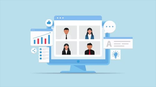 Flat Design Online Video Meeting Business Communication Animation