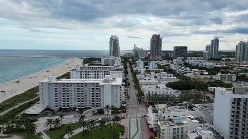 Aerial video over South Beach Miami in Miami Florida