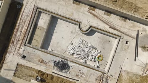 Aerial View Pool Construction Zone Creating Liquid Paradises From the Sky