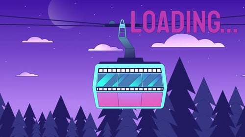 Cartoon Gondola Loading Animation Over Mountain Landscape