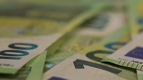 Macro View of Stacked Euro Banknotes
