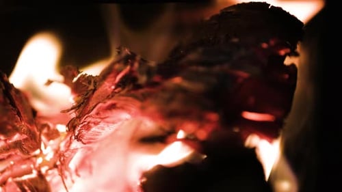 Firewood Burns Close Up Flame Fire Slow Motion