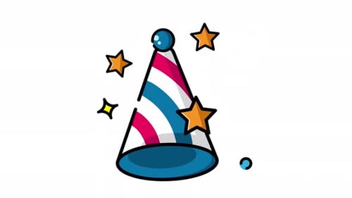 Animated Made in uk a Party hat with stars and confetti.