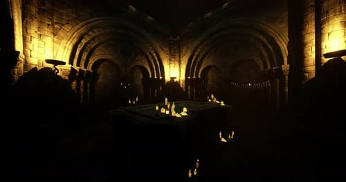 Atmospheric Stone Chamber with Flickering Candles