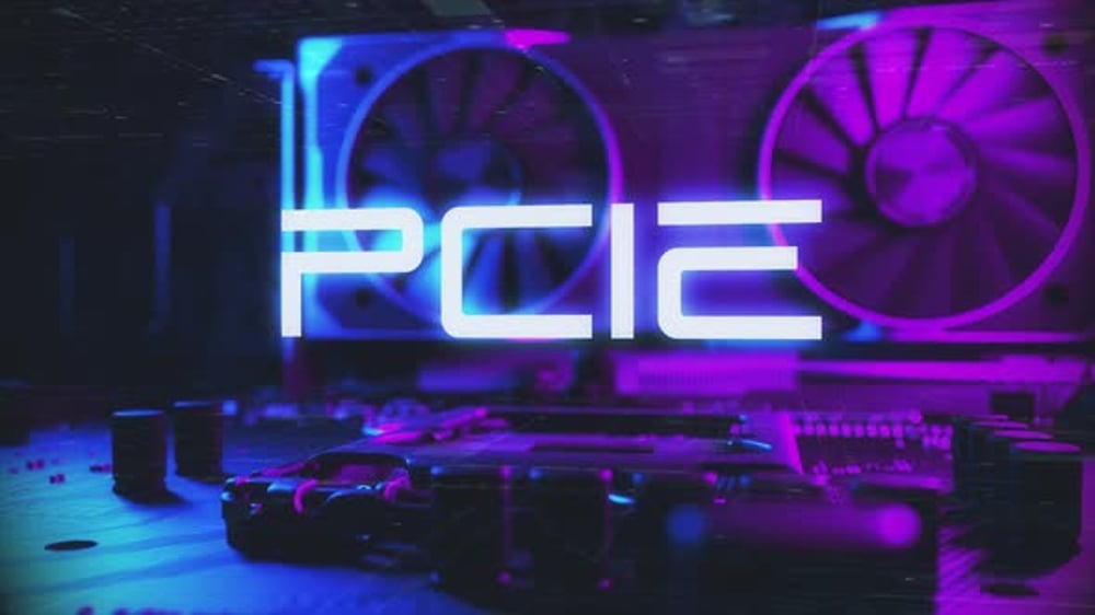 Neon Glowing PCIE Text Reveal on Computer Hardware, Backgrounds Motion ...