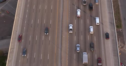 Birds eye view of cars on I-10 West and East freeway in Houston, Texas