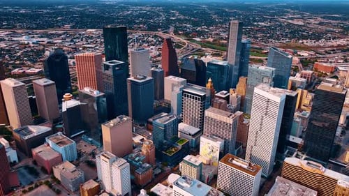 Variety of high-rise buildings in the modern downtown Houston, Texas, USA.