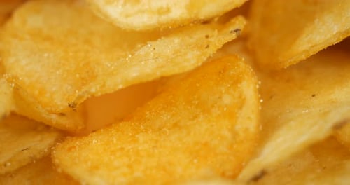 Golden Potato Chips Macro Closeup Salty Crunch Snack