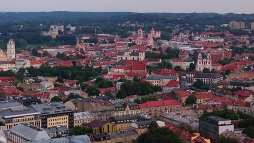 Vilnius Old Town Reveals Stunning Red Roofs and Historic Churches From an Aerial View Camera Glides