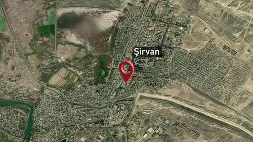 Plan de la ville de Şirvan Zoom (Azerbaïdjan) de l'espace vers la Terre