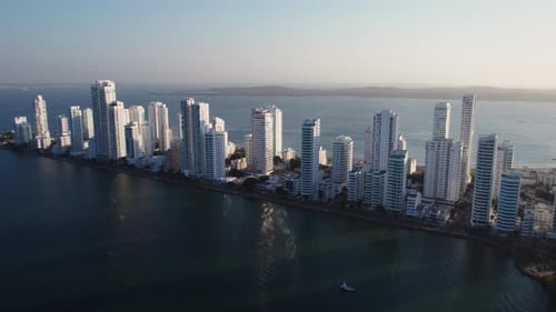 Cartagena, Colombia. Aerial View of Bocagrande Area Full of Hotels and Apartment Buildings