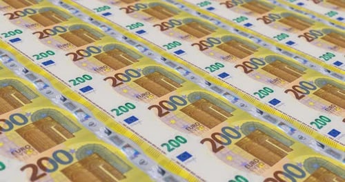 Rows of Two-Hundred Euro Banknotes Money