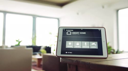 Smart Home Control App on Tablet in Home