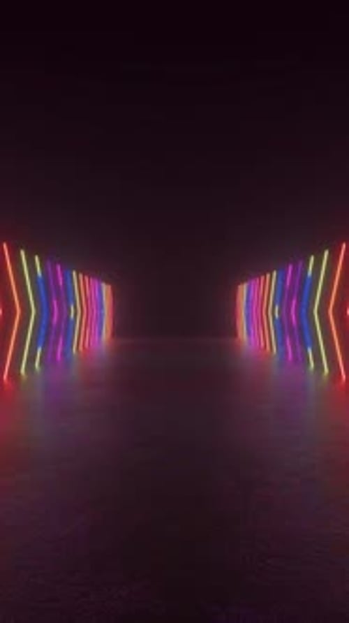 Colorful Glowing Vertical Neon Light Tunnel Loop