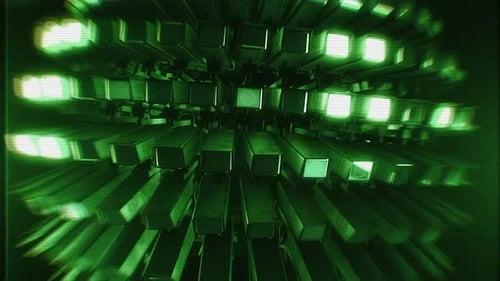 Futuristic Green Glowing Digital Blocks Grid Loop Background