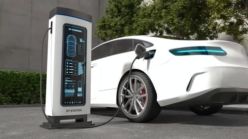 Modern Electric Vehicle Charging Station with White Car