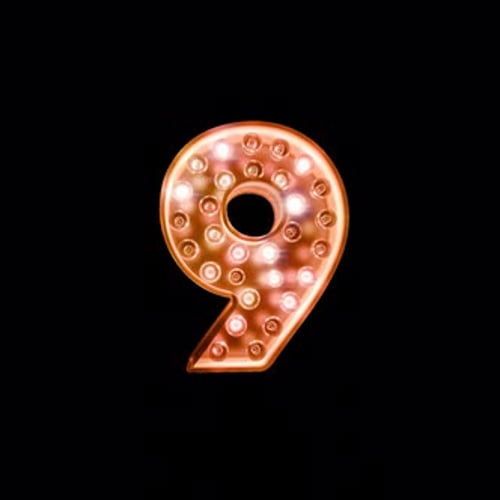 Retro Light Bulb Marquee Number 9 Reveal Animation