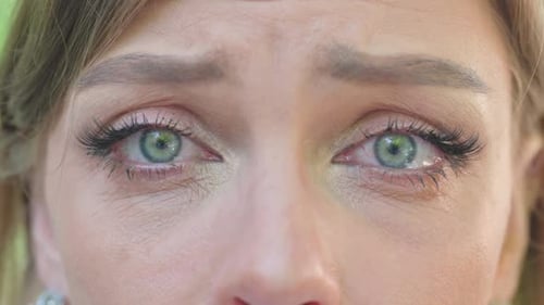 Close-up of Crying Female Eyes, Tears