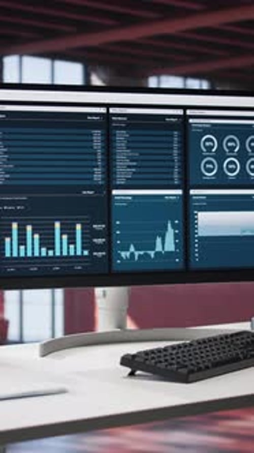 Vertical Video Loft with Computer Displaying SEO Trends and Targeted Data Insights
