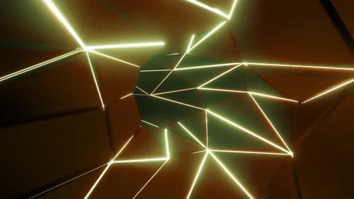 Endless Geometric Tunnel with Glowing Wireframe Lines