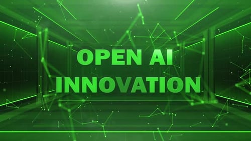 AI Innovation Text Reveal in Futuristic Green Technology Tunnel