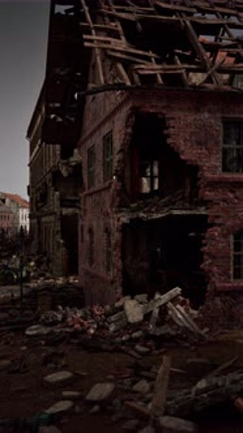 Devastated Building With Rubble
