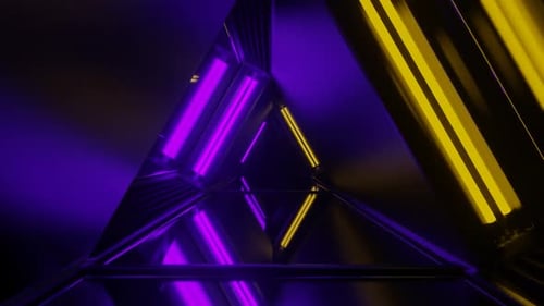 Yellow And Purple Neon Glow Mirror Triangular Tunnel Background Vj Loop In HD