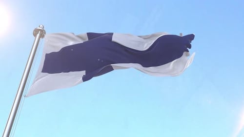 Realistic Waving Finnish Flag Animation against Blue Sky